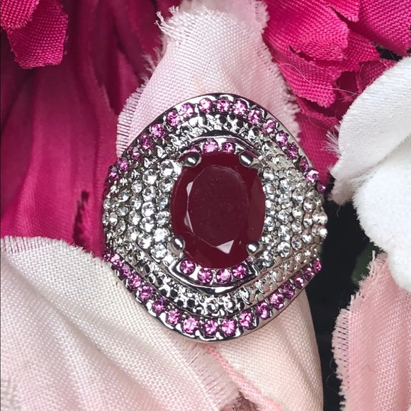 New! 925 stamped sterling silver/crystals ring 6 - Picture 1 of 8